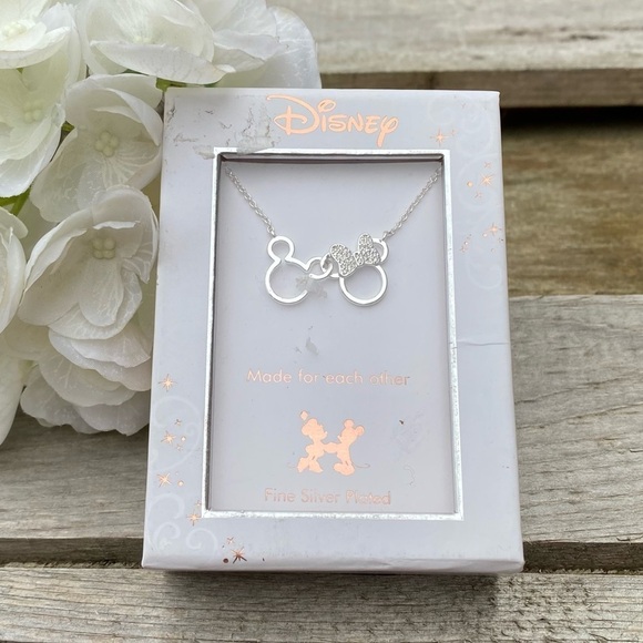 NWT NIB DISNEY MICKEY & MINNIE MOUSE CRYSTAL AND FINE SILVER PENDANT/NECKLACE - Picture 4 of 7